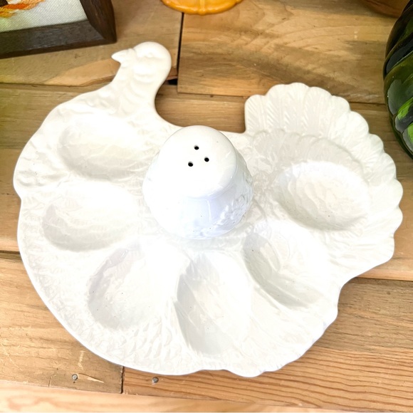 Thanksgiving Holiday Tablescape Ceramic Turkey Egg Platter With Spice Shaker - Picture 2 of 4